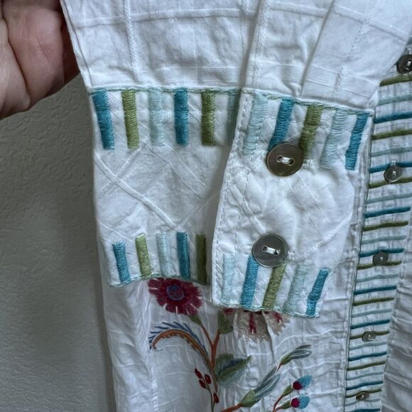 Johnny Was NWT Joele Embroidered Button Up Shirt Textured White Sz S Long Slv - Picture 5 of 8